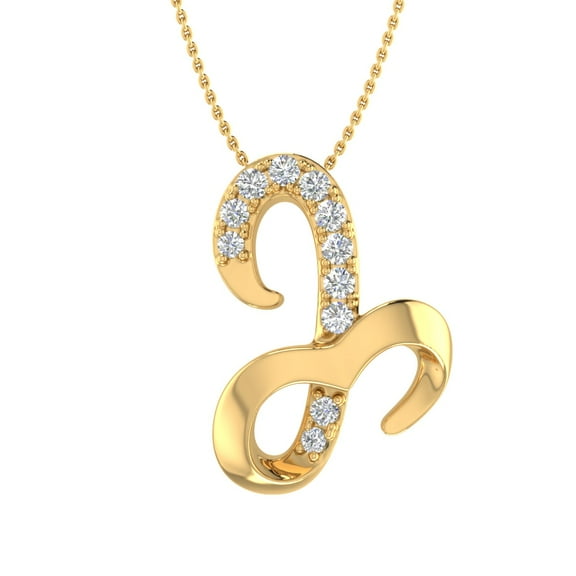 1/10 Carat Diamond Heart Initial J Letter Pendant Necklace in 14K Yellow Gold (with Silver Chain)