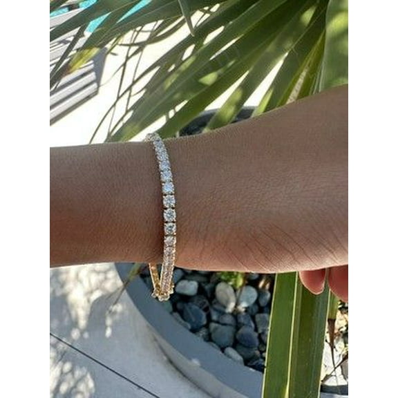 5.00 Ct Lab Grown Diamond Tennis Bracelet 14k Yellow Gold Stackable Eternity
