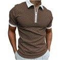 thumbnail image 2 of EWASWON Men's Short Sleeve Graphic Polo Shirt, Slim Fit Zip-Up Collar, Breathable Cotton Blend for Summer Casual Wear,Brown,Size XL, 2 of 6