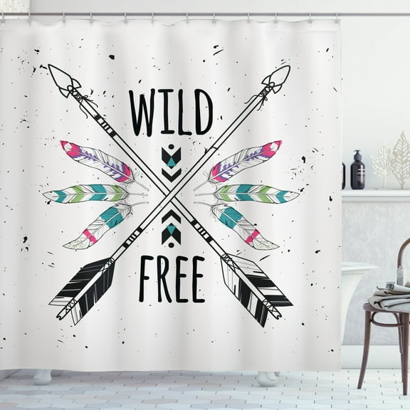 Ambesonne Tribal Shower Curtain, Arrows Words Native, 69"Wx70"L, Coconut Black