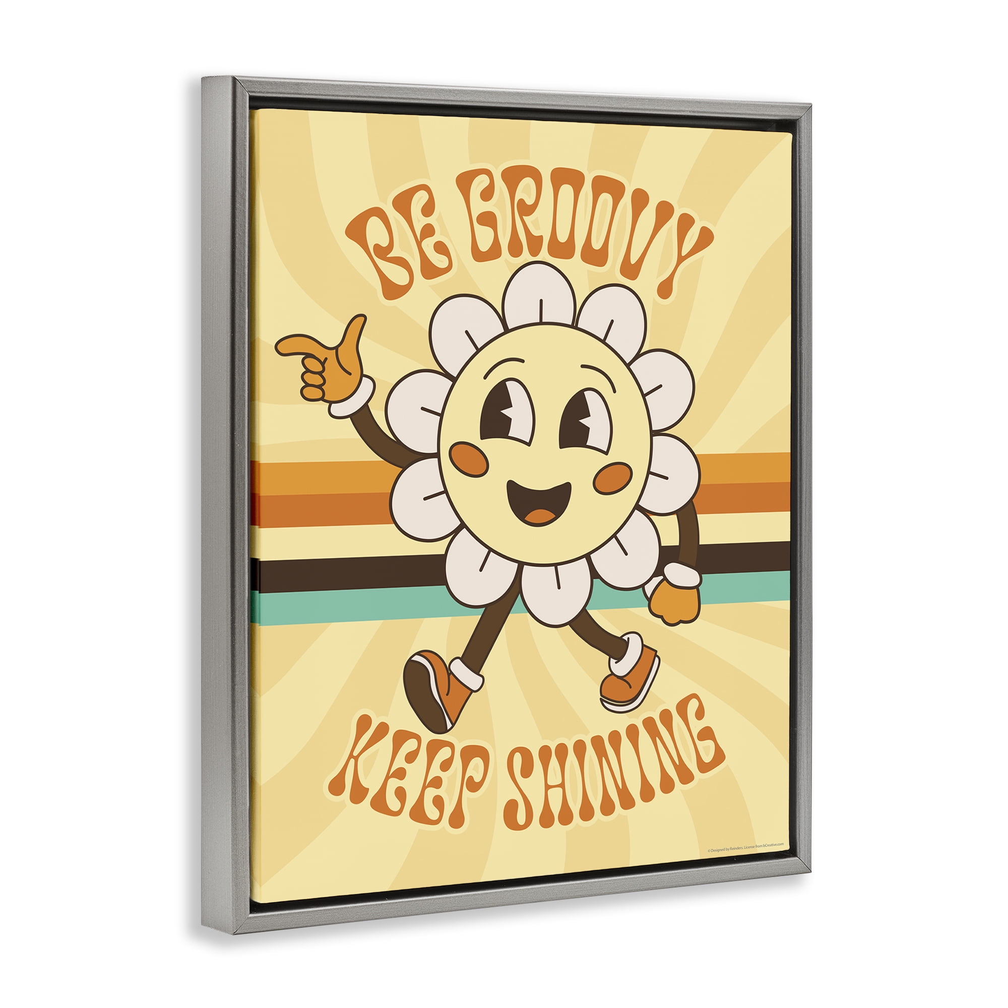 Stupell Industries Be Groovy Keep Shining Text & Numbers Painting Gray Floater Framed Canvas Art Print Wall Art, 25 x 31