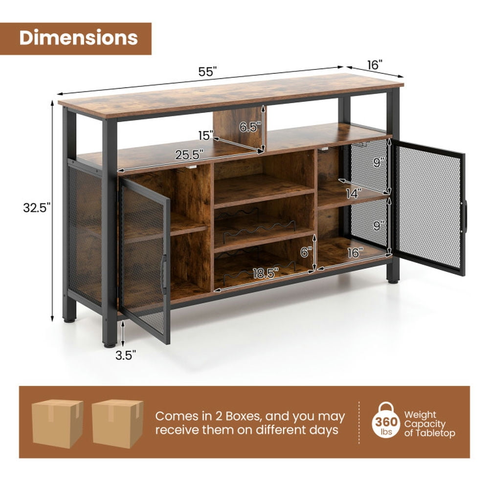 Finihen Kitchen Storage Cabinet, Buffet Sideboard, 55-Inch Buffet Sideboard with 8-Bottle Wine Racks and Wine Glass Holders, for Dining Room, Kitchen, Living Room, Rustic Brown Finihen Kitchen Storage Cabinet, Buffet Sideboard, 55-Inch Buffet Sideboard with 8-Bottle Wine Racks and Wine Glass Holders, for Dining Room, Kitchen, Living Room, Rustic Brown