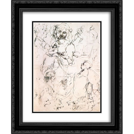 Leonardo Da Vinci 2x Matted 20x24 Black Ornate Framed Art Print 'Study of nursing Madonna and profile heads'
