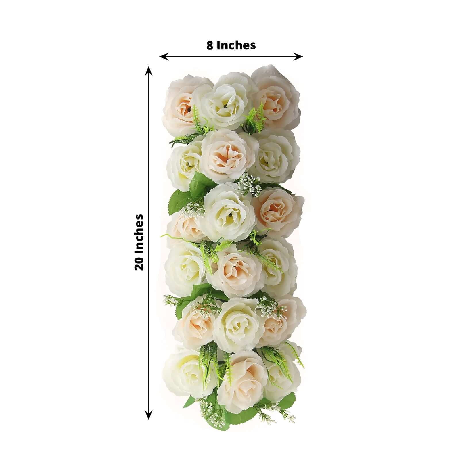 Efavormart 6 Pack Cream Ivory Silk Rose Flower Panel Table Runner, Artificial Floral Arrangements Dining Table Decor - 20"x8"