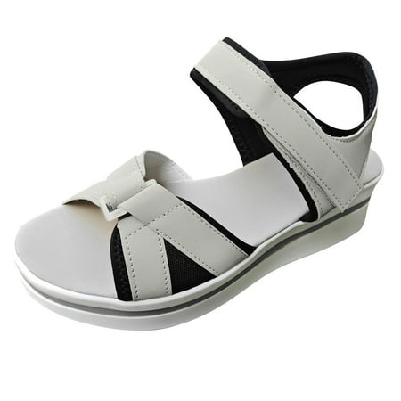 

Fandiiiii Ladies Fashion Summer Color Blocking Open Toe Hook Loop Thick Wedge Heel Sandals Size 11 Womens Sandals
