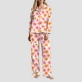 thumbnail image 2 of felwors Small Fresh Watercolor 2 Piece Women Satin Pajamas Set Casual Loungewear Oversized Orange, S, 2 of 6