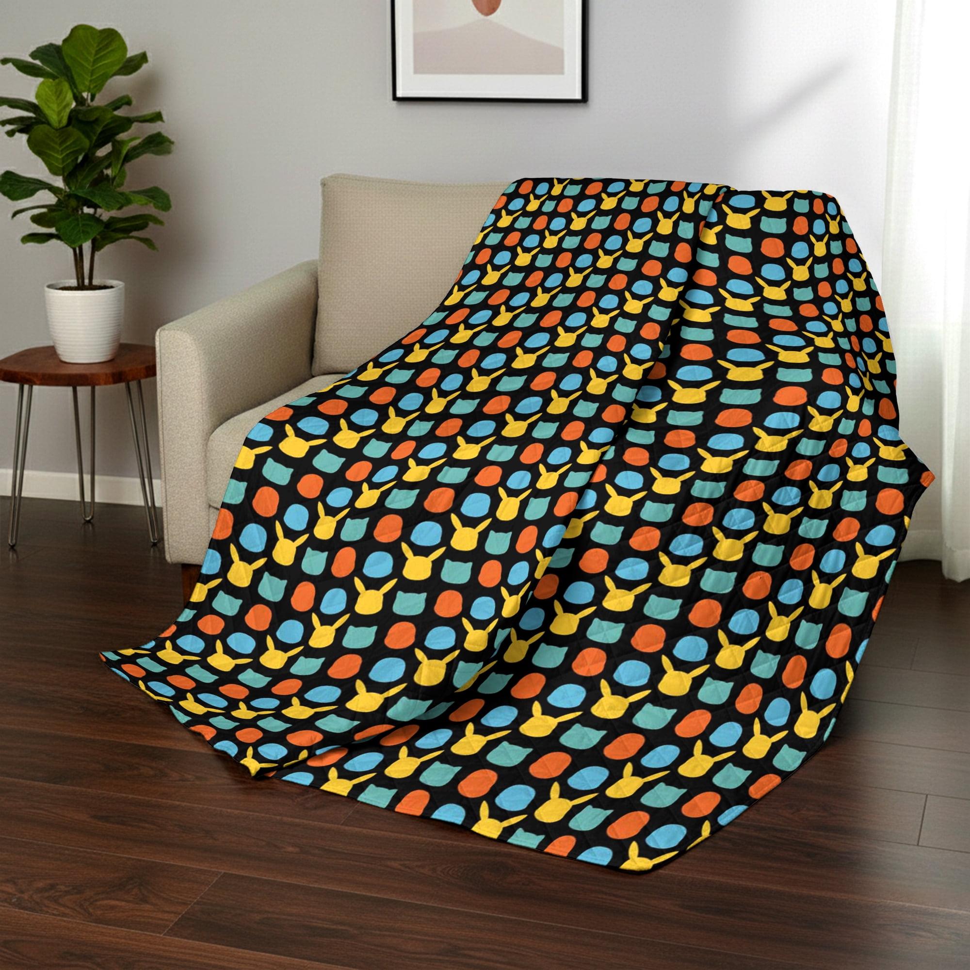 Pokemon Striped Favorites Twin/Full Quilted Blanket 60x90 inches, Kids Character Bedding
