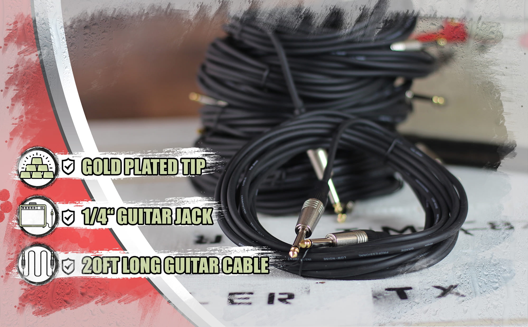 Fat Toad Guitar Cords (8 Pack) Instrument Cable - 20 AWG Patch Conductor for Electric or Acoustic Guitar, Bass, Keyboards & Pro-Audio Recording Studio - Shielded 20 FT 1/4 Inch Straight-End Wires