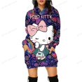 thumbnail image 3 of Vestido largo con capucha para mujer, informal, holgado, con estampado de Hello Kitty, sudadera con capucha y bolsillo de manga larga para mujer, 3 of 5