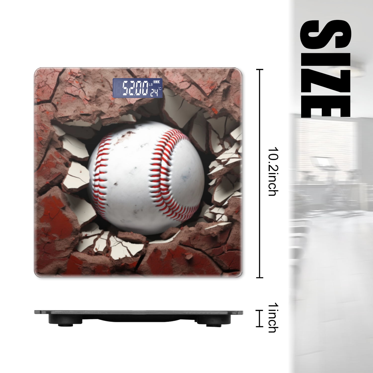 Bathroom Scale, Highly Accurate Digital Body Scale,Precisely Measures Weight up to 400 lbs-Baseball Ball In The Hole Of Cracked Red Wall With Cracks