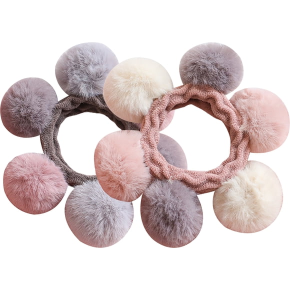 KAKOWELY Attache Cheveux 2 Pcs Boules de Cheveux Anneaux Adorables Bandes de Cheveux Boule en Peluche Attaches de Cheveux Porte-Queue pour Enfants Filles 3.15"X3.15"X0.79 Pouces