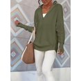 thumbnail image 4 of Women'S Long Sleeve Quarter Zip Pullover Sweater Casual Loose V Neck Collared Ribbed Knit Tops Army Green XL, 4 of 8
