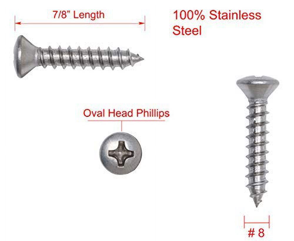 #8 X 7/8" Stainless Oval Head Phillips Wood Screw (100pc) 18-8 (304) Stainless Steel Screws by Bolt Dropper