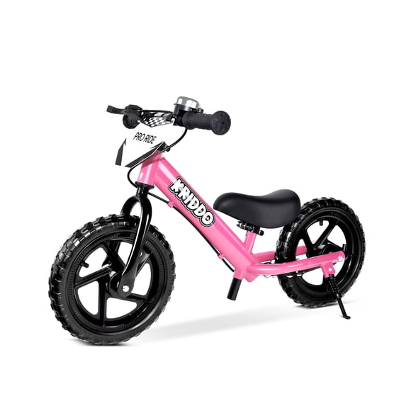 KRIDDO Pro Toddler Balance Bike for 2+ Year Old, 12 Inch Push Bicycle w Hand Brake & Kickstand, Gift Bike for 2-5 Boys Girls, Pink