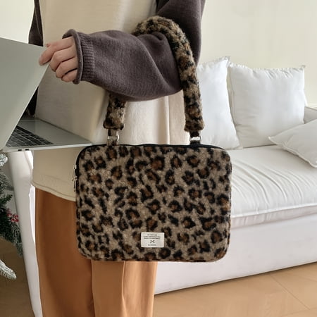 Laptop Bag Ins Korean Version of Leopard Print Compatible with Macbook 13-Inch 14-Inch 15-Inch 15.6-Inch Laptop Shoulder Bag