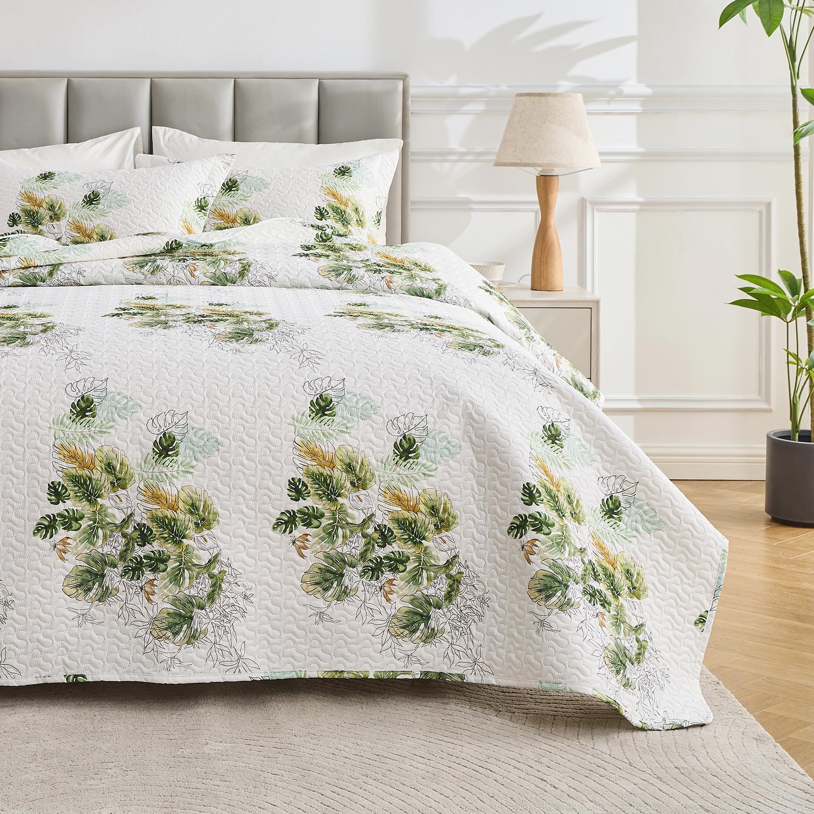 Hitime Luxury Printed Quilt Set Queen Size, Lightweight Comforter Set, Oversized Bedspread Coverlet Quilted Bedding Set, with 2 Matching Pillowcases, for All Season