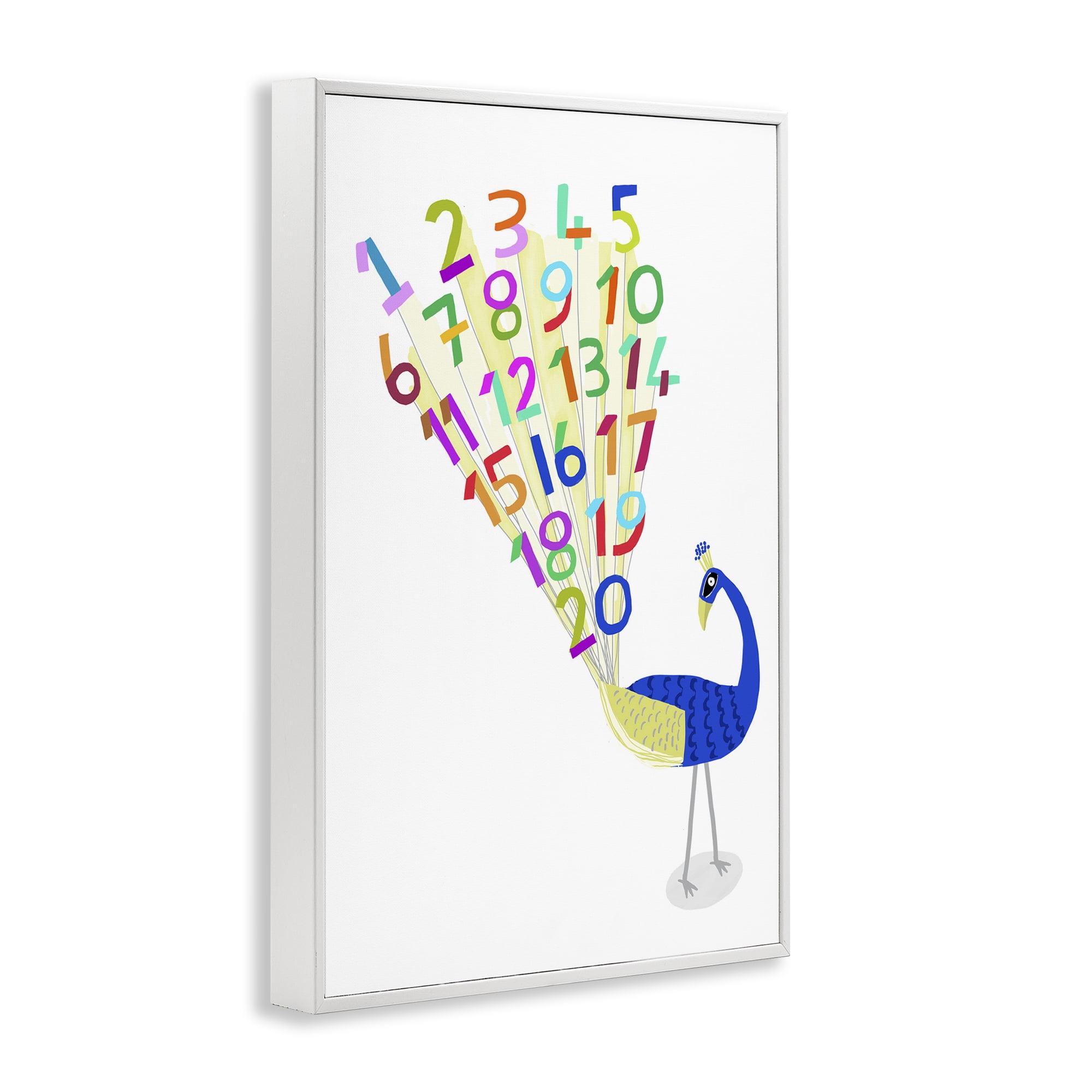 Stupell Industries Peacock with Numbers Animals & Insects Painting White Framed Art Print Wall Art, 12 x 18