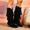 thumbnail image 6 of Lovzfmll Cowboy Boots for Women, Plus Size Knee High Round Toe Mid Heel Fringe, Low Heel Wide Calf Cowgirl Chelsea Boots Fall Black Boots, 6 of 9