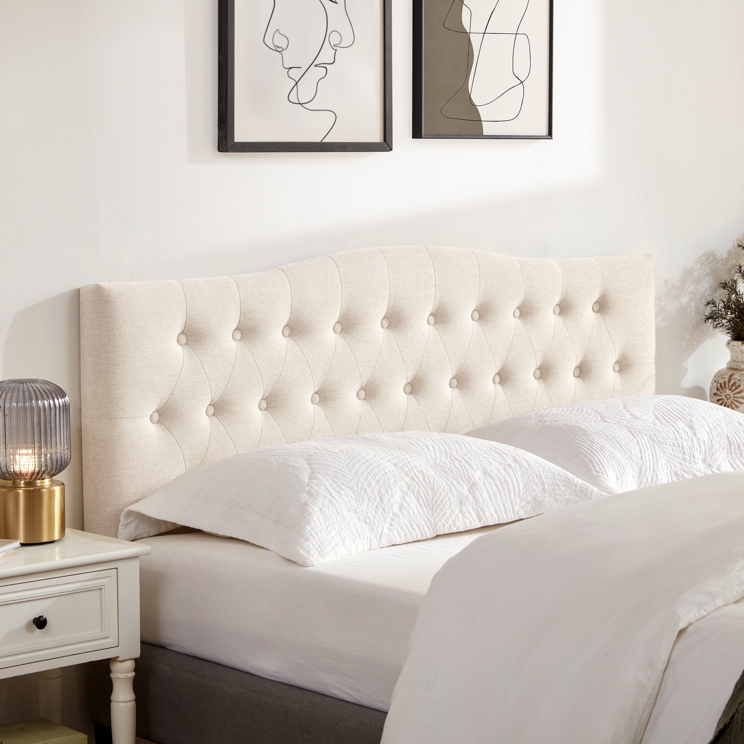Light Grey Modern Channel-Tufted Head...