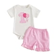 thumbnail image 2 of Wuxian Baby Girl Birthday Outfit Romper Short Sleeve Round Neck One Years Old Tshirt Jumpsuit And Plaid Ruffled Shorts 1St First Birthday 2 Piece Clothes Sets,Pink,6-12 Months, 2 of 9