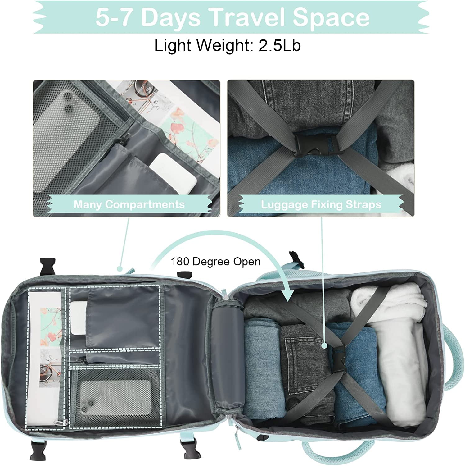 Lochas Large Travel Backpack Carry On Backpack,Hiking Backpack Waterproof Outdoor Sports Rucksack Multi-pocket Daypack School Bag Bookbag for Men Women,Light Blue Green