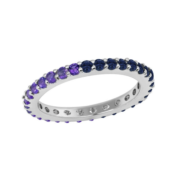 2mm Round Shape Blue Sapphire & Amethyst 925 Sterling Silver Eternity Mother's Day Gift Ring