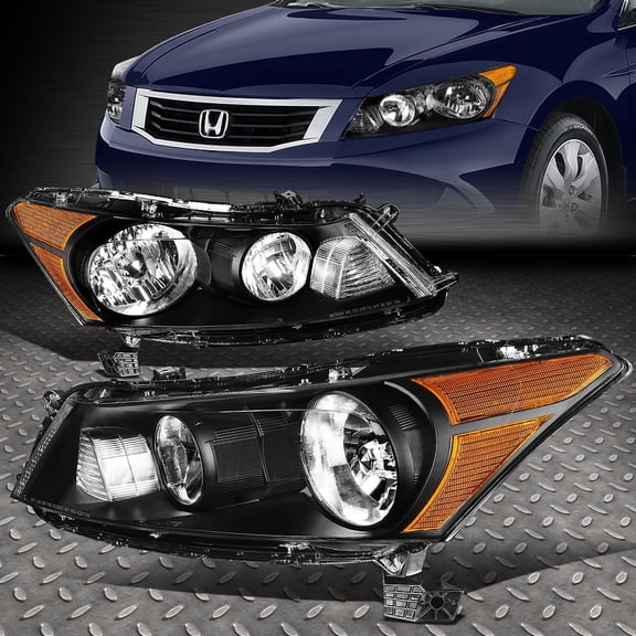 NUVISION for 08-12 Honda Accord Sedan Black Housing Amber Corner Headlight Head Lamps