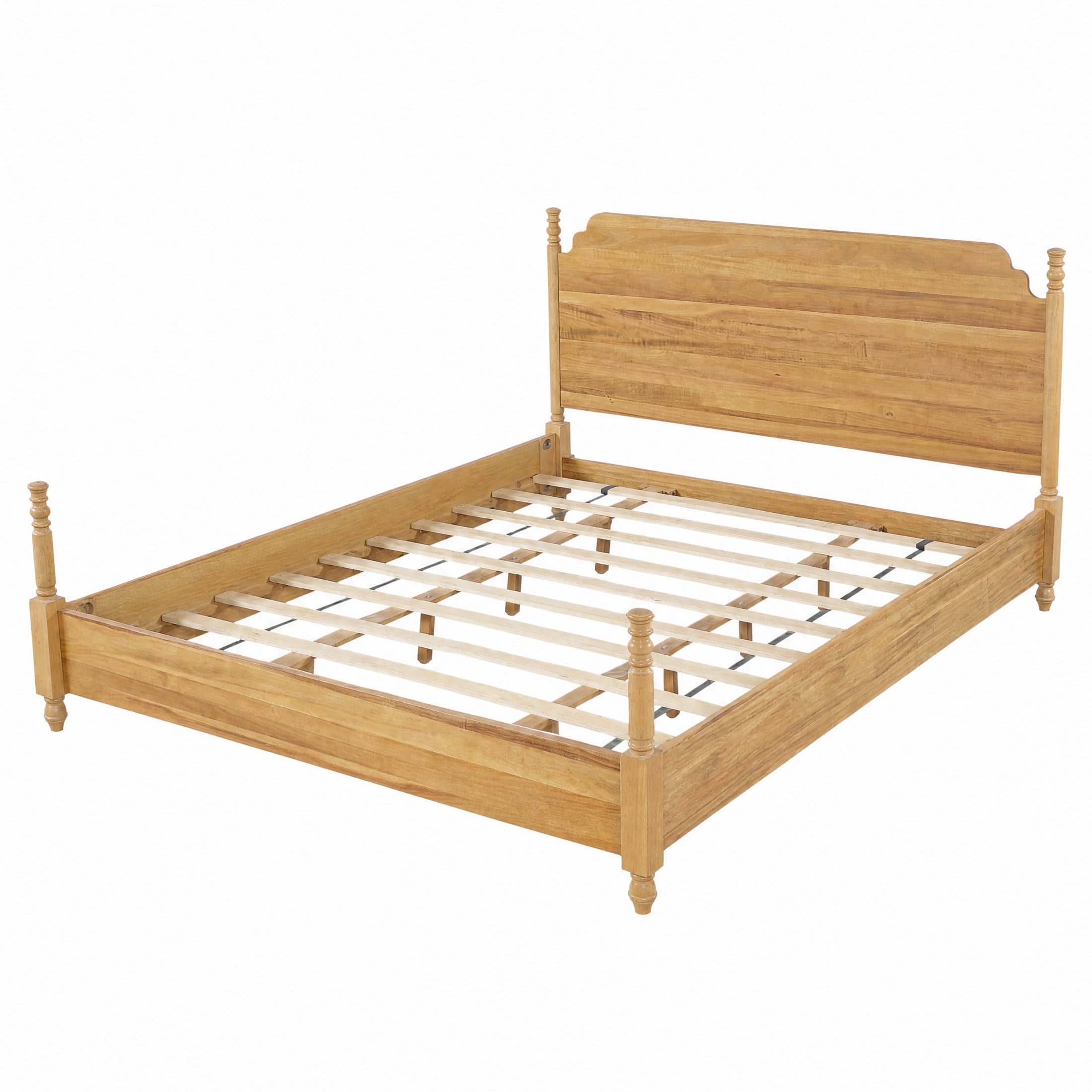 Christopher Knight Home Farmhouse Queen Platform Bed with Curved Headboard, Turned Legs, Teak Brown