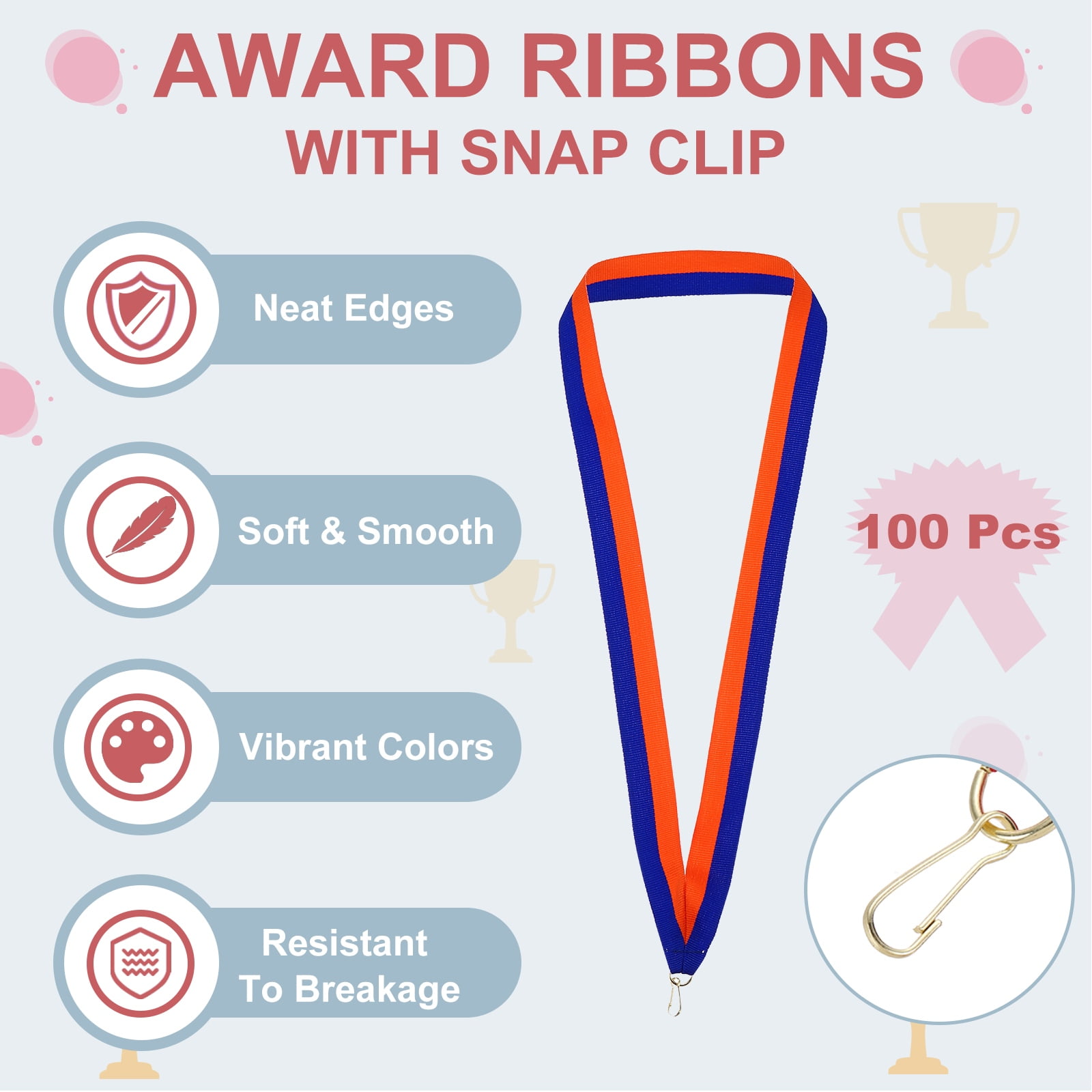 Uxcell Award Neck Ribbons with Snap Clips Polyester Medal Lanyards for Competitions Blue/Orange 100 Pack