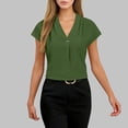 thumbnail image 2 of Kukoosong Women's Tailored Poplin Button Front Blouse Solid Color Short Sleeve V-Neck for Polished Summer Casual Look, Lightweight Trendy Elegant Tee Shirt for Women, 2 of 7