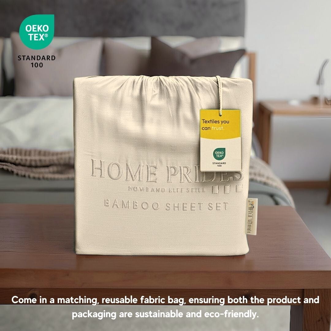 Home Prides King Bamboo Sheets Set - 100% Bamboo Viscose, Silky Soft Cooling & Breathable Bamboo Bed Sheets, 4-Piece, 15” deep Pocket, Oeko-Tex Certified, Pearl Ivory