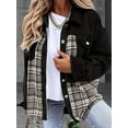 thumbnail image 4 of Women'S Oversized Casual Long Sleeve Button Down Plaid Shacket Boyfriend Jean Jacket with Pockets Black XXL, 4 of 9