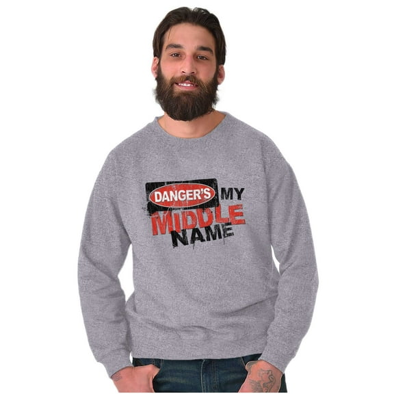 Funny Danger is My Middle Name Men's Crewneck Sweatshirt Brisco Brands S