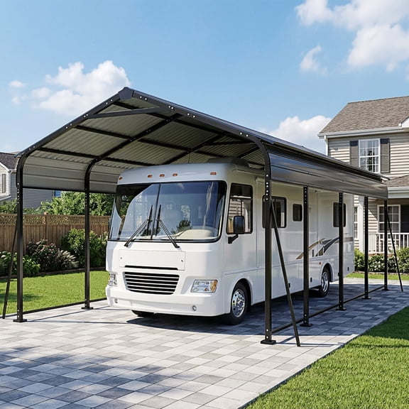 Nuu Garden 20 x 12 FT Steel Carport, Oversized Carport Garage with Enhanced Base, Outdoor All-Weather Car Shelter, Heavy Duty Carports Canopy, Dark Gray and Black
