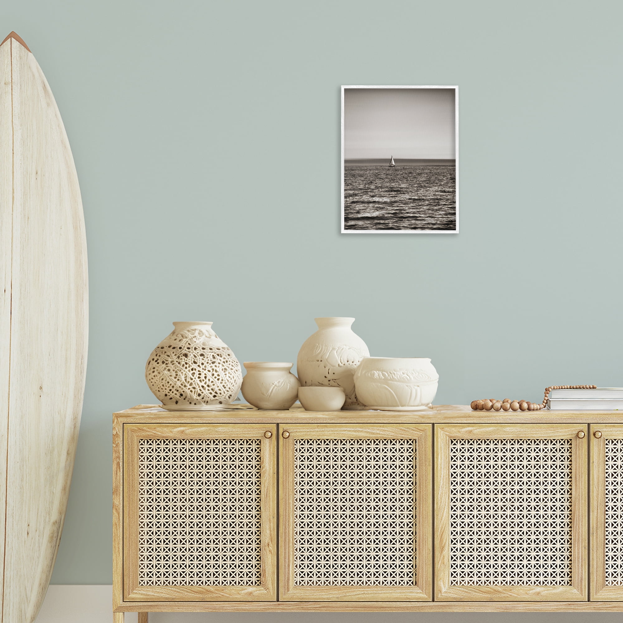 Stupell Industries Lone Distant Sailboat Coastal Photography White Framed Art Print Wall Art, 16 x 20