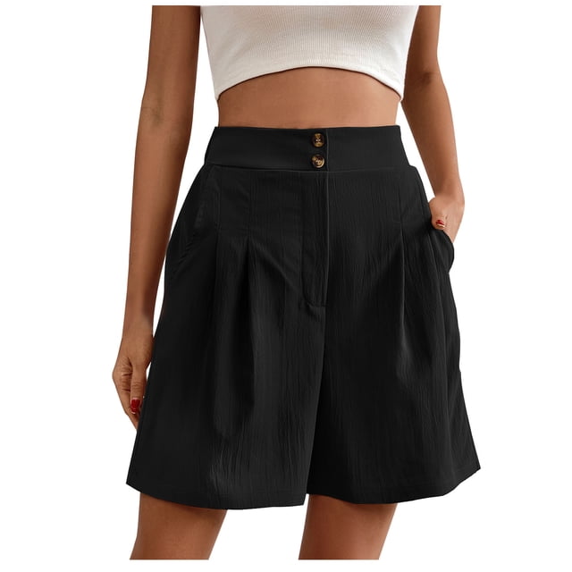 FNFYFH Clearance Ladies Workout Loose Fit Solid Color Summer Running Shorts Quick Dry Shorts,Black