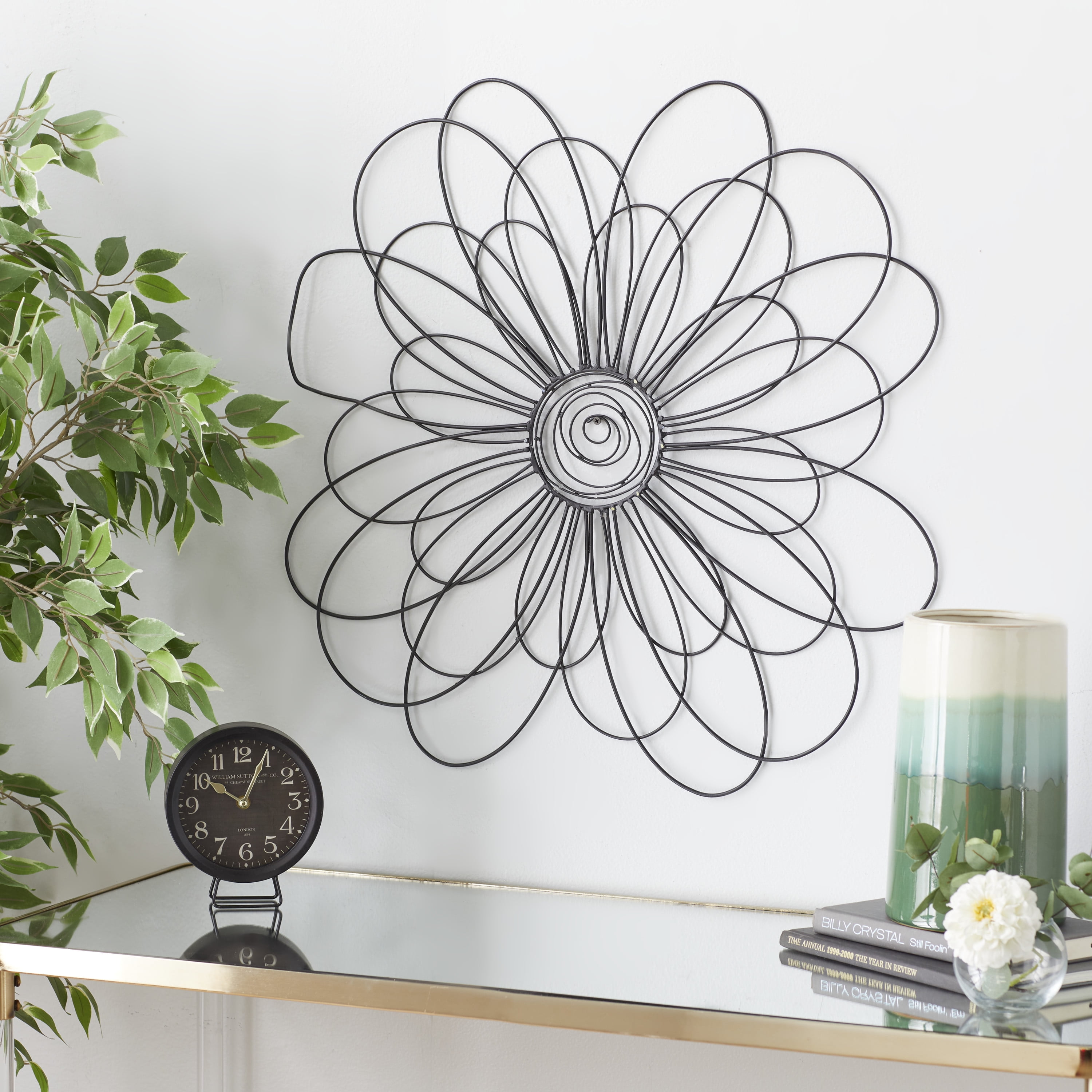 DecMode Black Metal 3D Wire Floral Wall Decor with Crystal ...