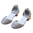 thumbnail image 5 of Staki Toddler Sparkle Shoes Girls Dress Shoes Mary Jane Wedding Party Heel Glitter Bow Princess Flower Shoes for Kid Toddler Silver,1.5 Big Kid, 5 of 5