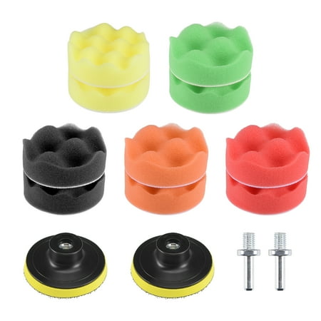 

3 Foam Drill Polishing Pad Kit 12pcs Waved Sponge Pads 2pcs Hook and Loop Backing Pad with 2pcs M10 Drill Adapter