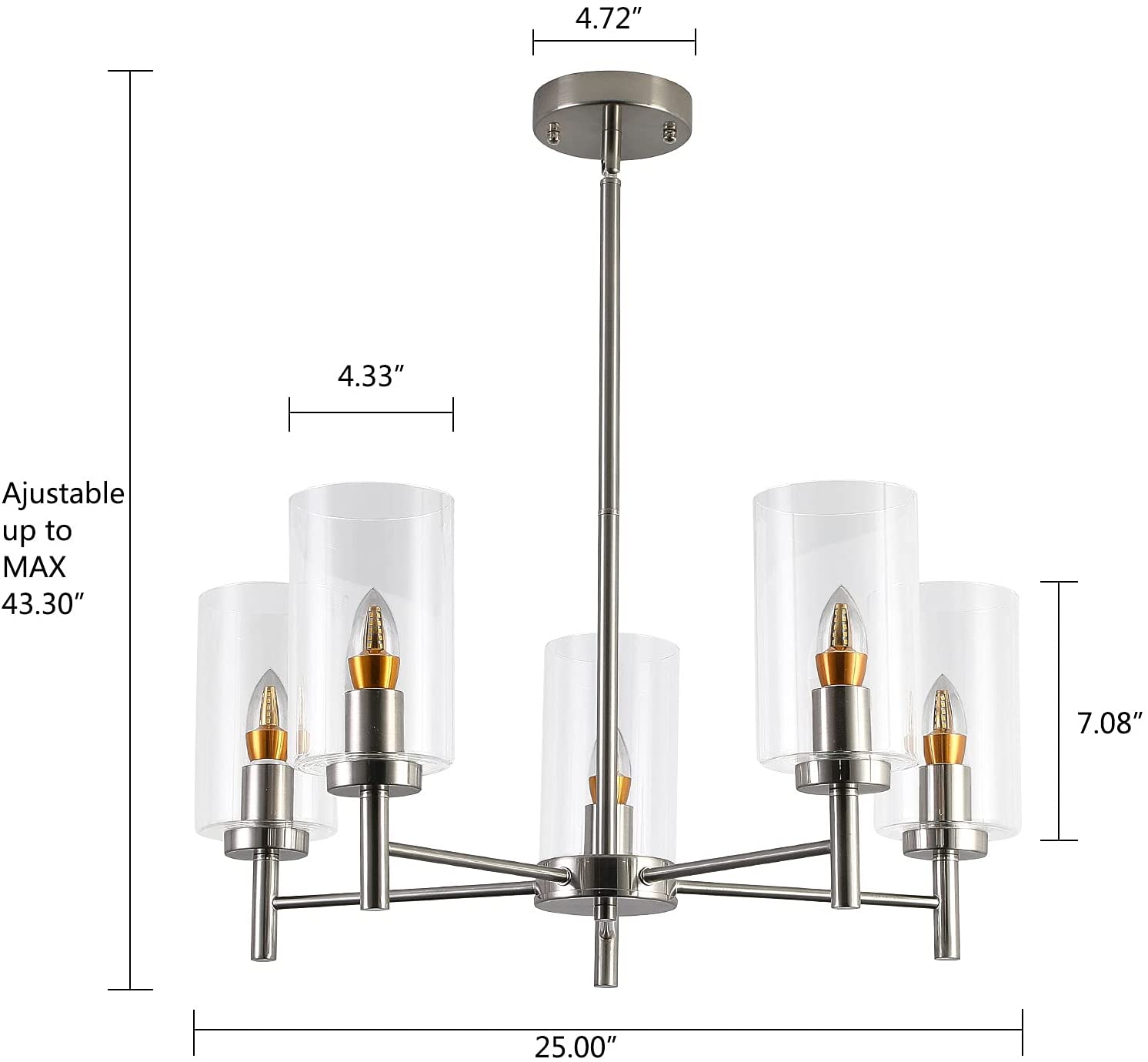 MONIPA 5 Light Chandeliers Contemporary Modern Clear Glass Shades Pendant Light Fixtures Adjustable Wire Lights Brushed Polished Nickel Pendant Lighting