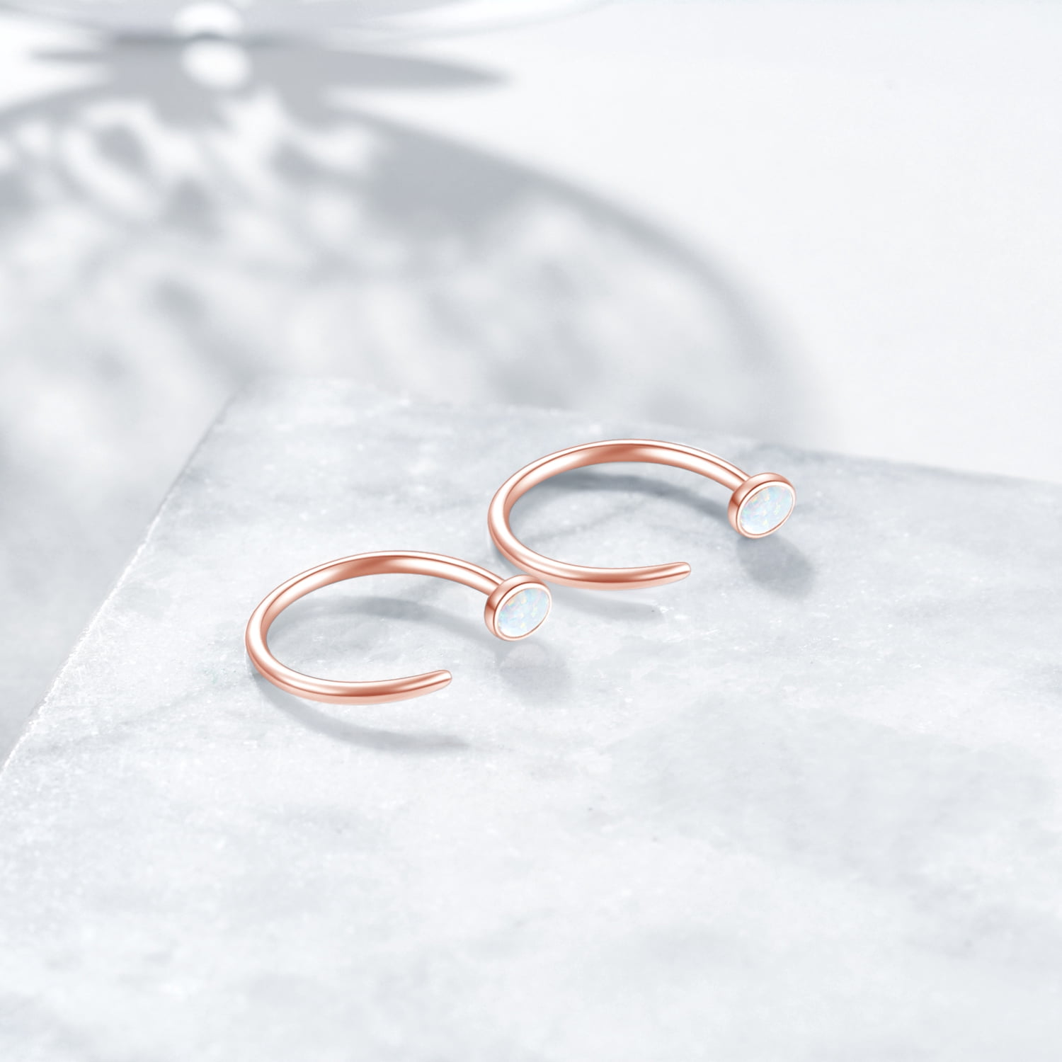 WINNICACA S925 Sterling Silver Half Cuff Earrings with Created Opal Dainty Everyday Jewelry Minimalist Stacking Birthday Anniversary Mothers Valentines Day Gifts for Women