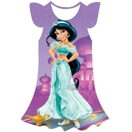 Date Disney Jasmine Princesse Robe Filles Dessin Animé Pétale Manches Robes  Princesse Vêtements Vêtements De Fête Pour Enfants 1-10 Ans 