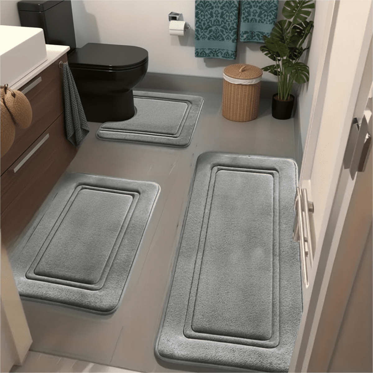 NTYNTY Super Absorbent Non-slip Bathroom Mat Set of 3,Super Soft and Comfortable Advanced Bath Blanket,Home Decoration Mat,French Grey.