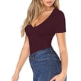 thumbnail image 4 of FUTATA Women's V-Neck Short Sleeve T-Shirt Tunic T-Shirt, Sexy Slim Casual Solid Color Basic Top, Short Sleeve T-Shirt For Date, Party Or Everyday, 4 of 5