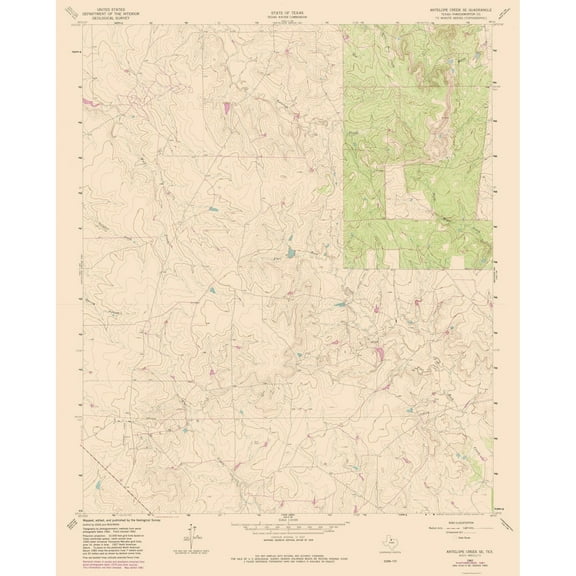 Topographical Map - Antelope Creek Texas South East Quad - USGS 1962 - 23 x 28.56 - Vintage Wall Art
