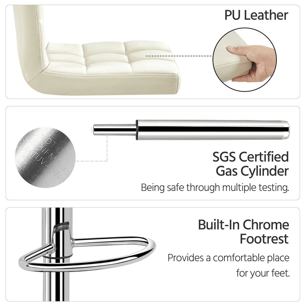 Alden Design Adjustable Modern Faux Leather Counter-Height Mid-Back Bar Chair, Set of 2, Beige