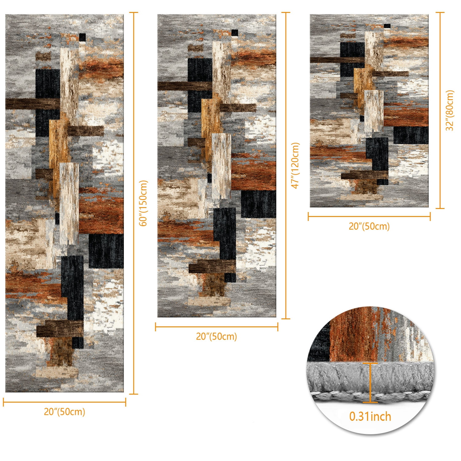 Three-Piece Kitchen Rug Set, Abstract Pattern Kitchen Hallway Rug, Soft And Comfortable, Suitable for Sinks, Floors, Entrances, Hallways, Bathrooms