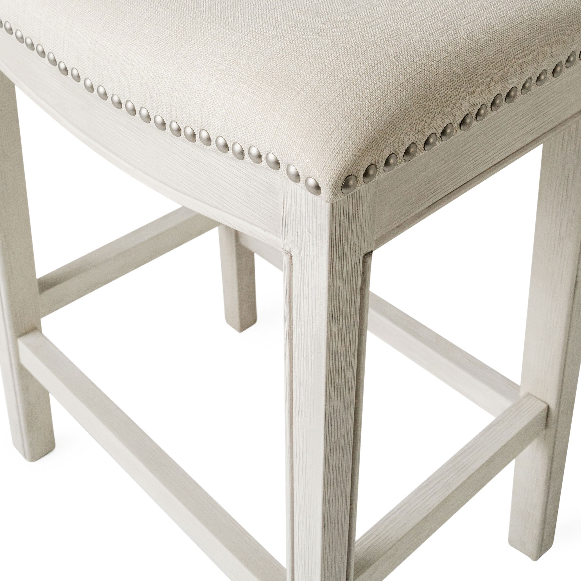 Maven Lane Adrien Saddle Counter Stool In White Oak Finish With Natural Fabric Upholstery