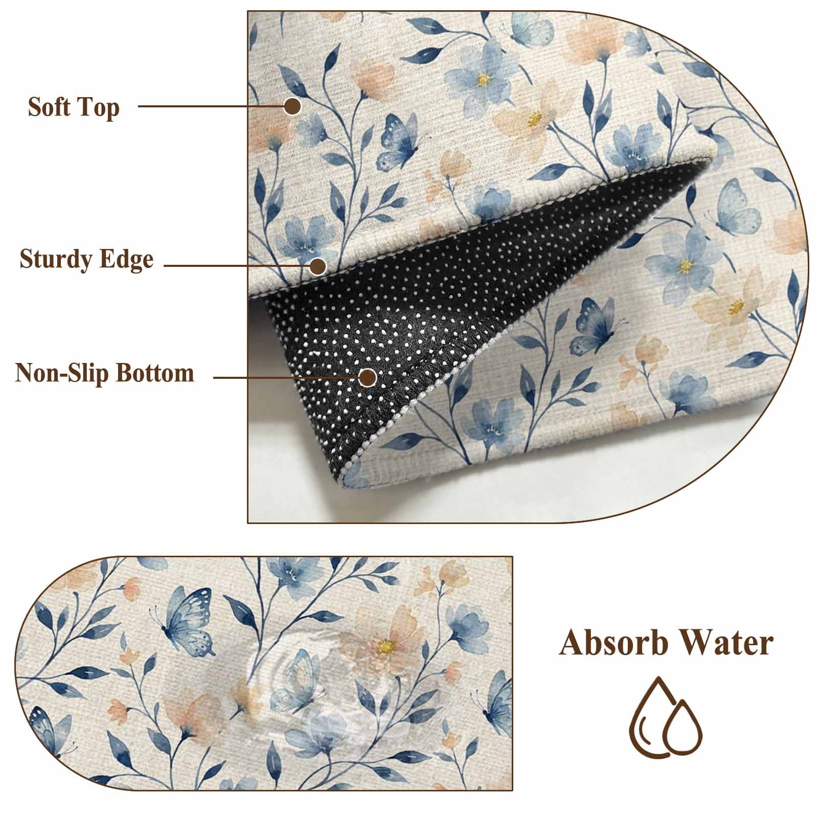 Round Area Rugs Collection 3 Ft, Blue Pink Flowers Non-Slip Residential Carpet, Spring Floral Elegant Pastoral Rustic Indoor Crawling Mats Doormat Runner Rugs Play Mat forBedroom