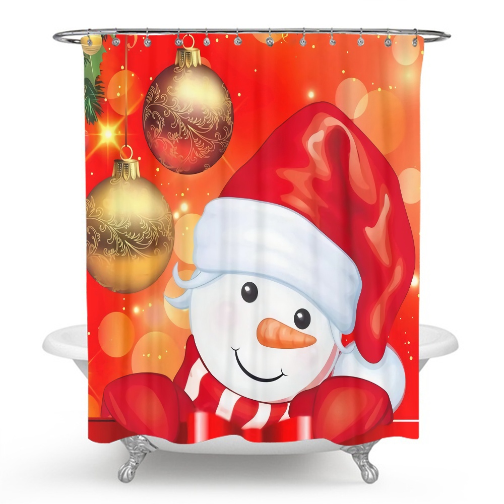 Jolly Holiday Santa Claus Fabric Christmas Shower Curtain Bright Red